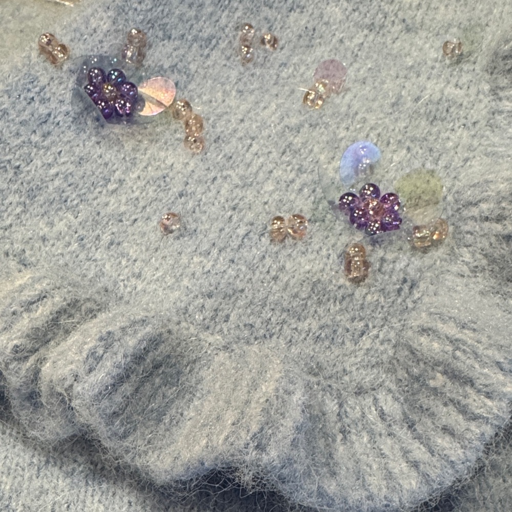 ZARA Peter Pan Beaded Collar Blue Cropped Knit Sweater Ruffle Trim Women’s Large - Picture 8 of 13